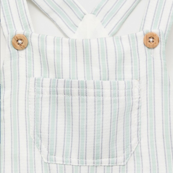 Mango Striped Cotton Dungarees, 9-12M, Like New - Picture 3 of 7